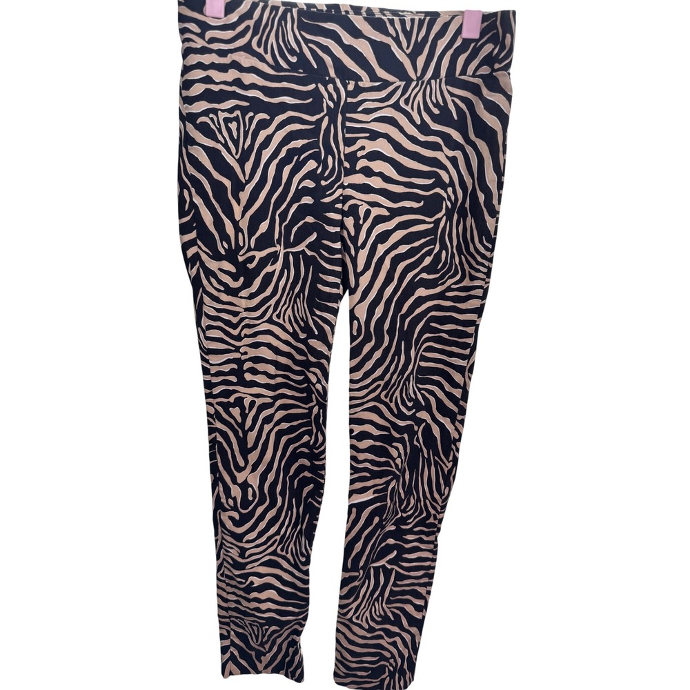J. McLaughlin Zebra Print Stretch Pants Black Tan Women's Size 4